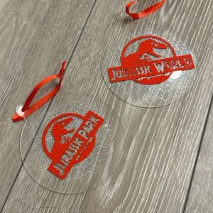 NWT Jurassic Park New acrylic christmas Tree Ornaments Set Of Two